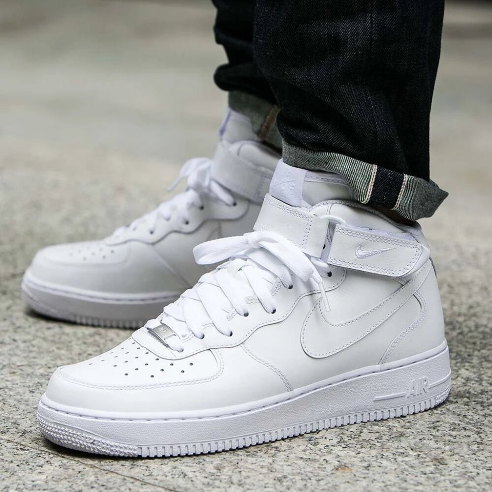 Nike Air Force 1 Mid '07 Men's All White Leather Mid-Top Trainer Sneaker Size 10